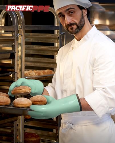 PACIFIC PPE Waterproof Silicone Oven Gloves, Heat Resistant, Food Grade X-Large