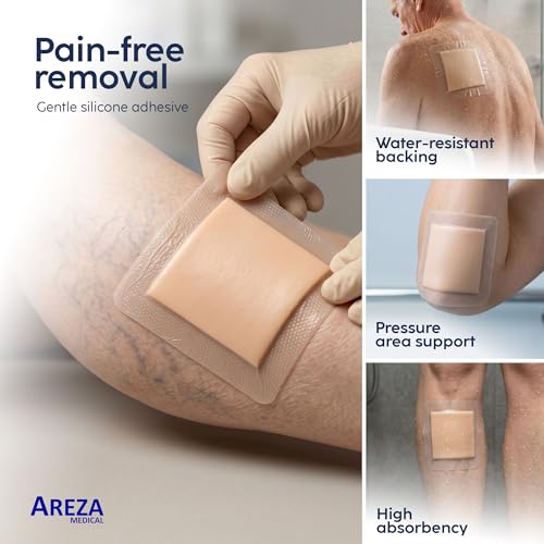 Areza Medical - Silicone Foam with Super-Absorbent Layer - Wound Dressing - Waterproof - with Silicone Adhesive Border - Sterile - 4" x 4" - 20 PCS per Box 4" x 4" - 1 Box of 20 PCS
