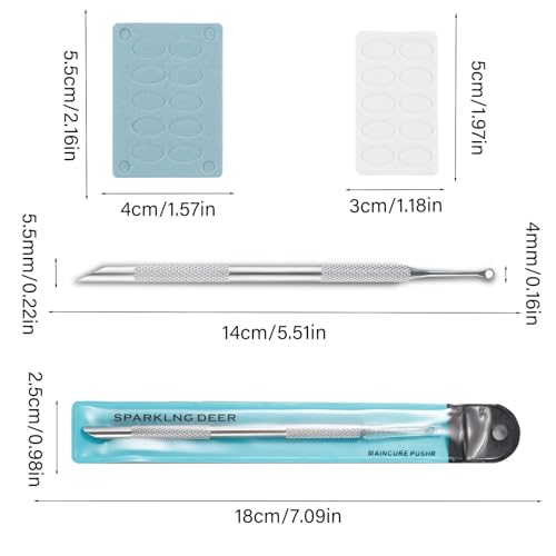 3 Pcs Dual Head Cuticle Pusher 100/180 Grit Sanding Papers, Stainless Steel Nail Prep Kit
