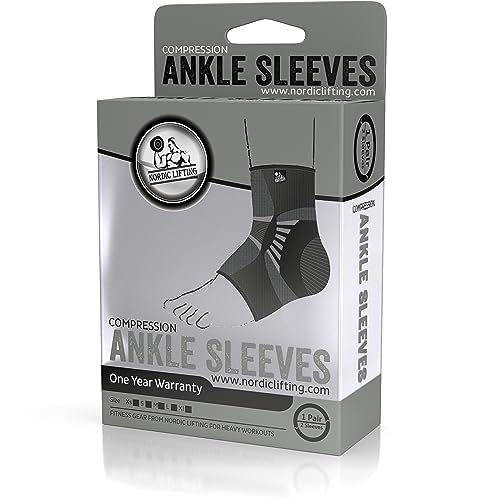 Nordic Lifting Ankle Brace Compression Sleeves (1 Pair) - Professional Support for Men Women Sprained Ankle Achilles Tendonitis Recovery & Prevention - Adjustable Fit with 1 Year Warranty Medium