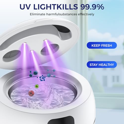 Ultrasonic Retainer Cleaner Machine for Dentures, Mouth Guards, Braces, Toothbrush Heads, Jewelry, 220ML Capacity Ultrasonic Cleaner with Digital Timer&UV, 2 Modes for All Dental Appliances，White