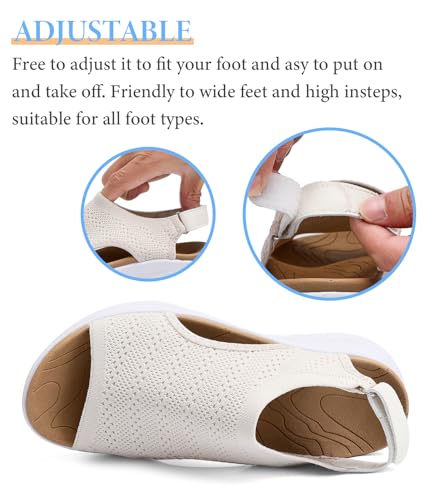 Women Arch Support Orthotic Walking Sandals Open Toe Adjustable Ankle Strap 8.5 Beige