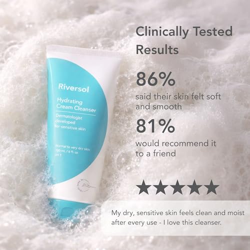 Riversol Face Wash for Sensitive Skin | Hydrating Cream Cleanser | Gentle Non-Foaming Facial Cleanser | Removes Makeup | Fragrance Free | Dermatologist Developed Classic 6 Fl. Oz