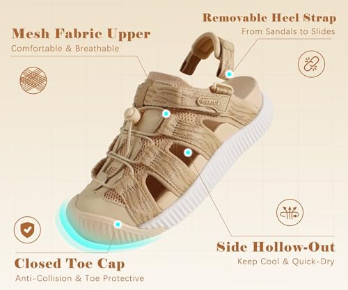 KuaiLu Orthopedic Closed Toe Sandals For Womens Athletic Outdoor Walking 9 Beige White(choose One Size Larger)