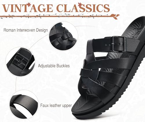 KuaiLu Gladiator Sandals for Women with Comfortable Arch Support 10 Black (Go One Size Up)