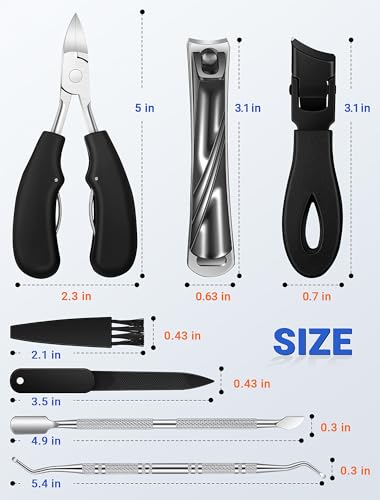Toenail Clippers for Seniors Thick Toenails, Sharp Ingrown Toenail Clippers Nail Cutter Long Handle with Wide Jaw for Thick Nails, Heavy Duty Large Toe Nail Clipper Set for Men & Women,7 Pcs