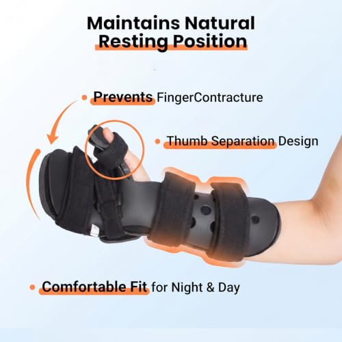 Stroke Resting Hand Splint with Finger Support - Night Immobilizer & Wrist Brace for Flexion Contractures, Carpal Tunnel, Arthritis, Stroke Recovery Pain Relief (Medium, Left Hand) Medium