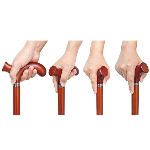 Wooden Walking Cane with 5 Height for Men and Women, Handmade Wood Cane with Comfort Grip Handle, Supportive Mobility Aid for Seniors, Fashionable & Classic Lightweight Stick Brown 35"(for 5'6" to 5'9")
