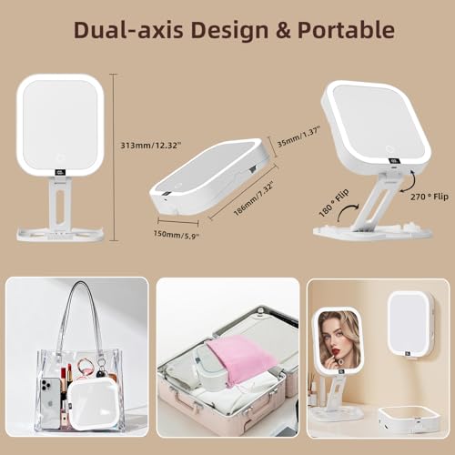 Travel Makeup Mirror with Lights,1X/10X Foldable Magnifying Mirror