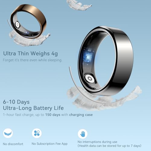 2026 Smart Ring for Women & Men, 5-7 Day Battery Life, Sleep/Stress/Heart Rate/Blood Oxygen/Fitness Health Tracker Ring, No App Subscription, iOS & Android Compatible (Light Champagne, 10) Light Champagne10