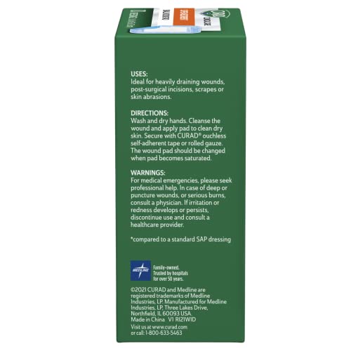 Curad Super Absorbent Wound Pad, Medium, 4" x 4", 10 Count 4" X 4"