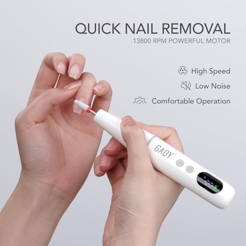 GAOY Cordless Nail Drill, Rechargeable Electric Nail File with LED Display, Lightweight Low Noise Manicure & Pedicure Tool for Gel Removal, Acrylic Nails & DIY Home Use, White