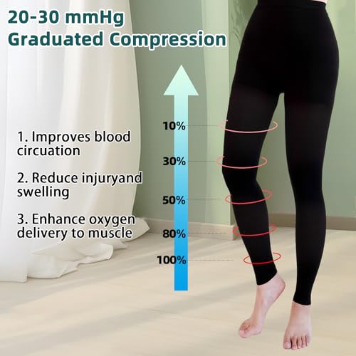 Medical Compression Leggings, 20-30mmHg Graduated Support Stockings Large Footless/Black+beige