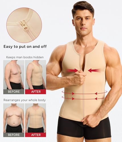 Nebility Compression Shirt Men Fajas Hombres Shapewear Tank Top Body Shaper Large Beige