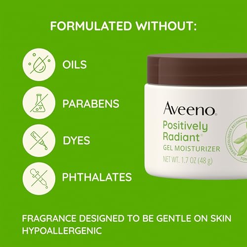 Aveeno Positively Radiant Daily Gel Facial Moisturizer with Hyaluronic Acid & Tone-Correcting Soy,Hydrating & Brightening Gel Face Cream Evens Skin Tone-& Texture,Hypoallergenic,1.7 oz,(Pack of 2) 1.7 Fl Oz (Pack of 2)