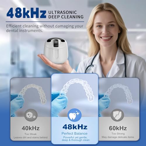 Ultrasonic Retainer Cleaner Machine 48kHz, Cordless Dental Cleaning Pod White