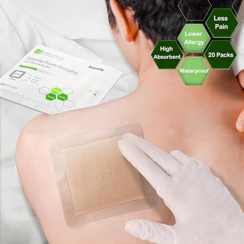 NeuHeils Bordered Silicone Foam Dressing 4x4 Inch, 20 Pack for Bed Sores 4''x4'' (Pack of 20)