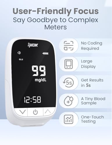 IMDK Blood Sugar Test Kit, Precision Blood Glucose Monitor Kit with 100 Glucometer Strips, 100 Lancets, 1 Lancing Device and 1 Control Solution, High Accuracy ± 9% & No Coding Required