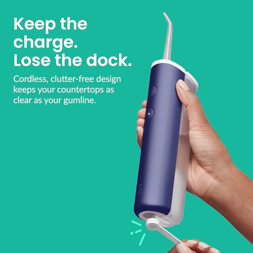 quip Water Flosser - Cordless Water Flosser with Adjustable Pressure - Teeth Cleaner Pick with 360 Degree Rotating Replaceable Tip, Rechargeable Water Dental Pick - Midnight Blue