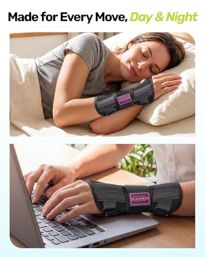 Rakiie Upgraded Carpal Tunnel Wrist Brace Night Sleep, Pink Right Hand M