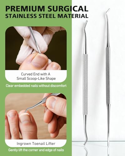 BALUCA 7-Piece Ingrown Toenail Removal Kit – Professional Stainless Steel Toenail Cleaner Tool & Ingrown Toenail File for Pain-Free at-Home Pedicure & Nail Correction