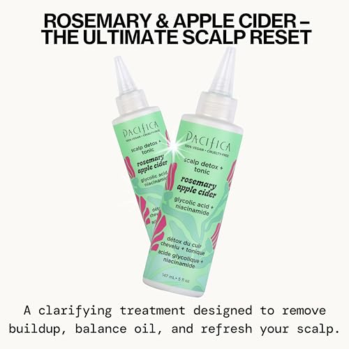 Pacifica Scalp Detox Set – Rosemary Apple Cider Vinegar Scalp Exfoliating Tonic with Scalp Massager Brush, Deep Cleansing & Clarifying Treatment for Buildup, Dry Flaky Scalp, Vegan Tonic & Brush