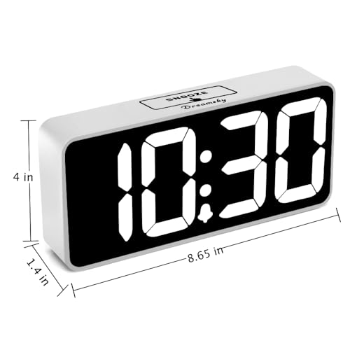 DreamSky Large Digital Alarm Clock Big Number for Seniors/Visually Impaired White Case + White Digit