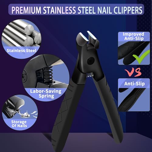 Heavy Duty Nail Clippers for Thick Nails, Anti-Slip Toenail Clipper Set for Seniors & Women at Home Salon black