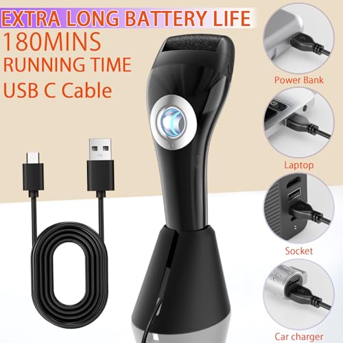 Upgraded Rechargeable Foot Callus Remover, Professional Electric Foot File, 18 in 1 Pedicure Tools Foot Care Kit Pedi Feet Care for Dead, Hard Cracked Dry Skin Ideal Gift (Black) Black