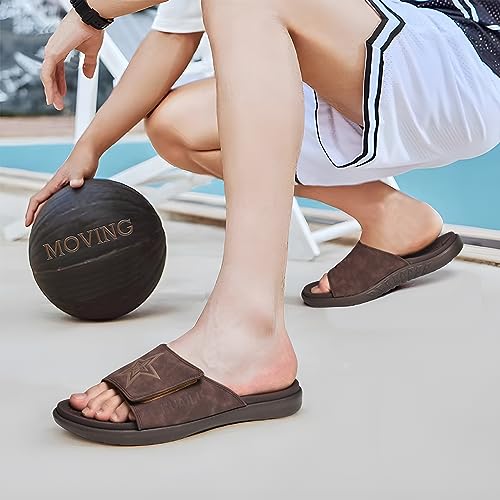 KuaiLu Mens Athletic Slides Wide Adjustable Arch Support Sport Sandals 11.5 Dark Brown