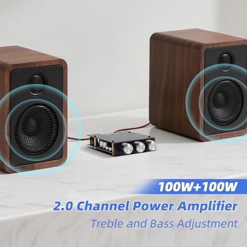 ZK-1002T Bluetooth 5.0 Stereo Amplifier Board, 200W HiFi 2.0 Channel Mini Audio Amp Module with Treble & Bass Control, AUX Input, DC 12V-24V for DIY Speakers,Home Audio ZK-1002T