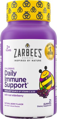 Zarbee's Elderberry Gummies for Kids with Vitamin C; Zinc & Elderberry; Daily Childrens Immune Support Vitamins Gummy for Children Ages 2 and Up; Natural Berry Flavor;,21 Count (Pack of 2) 21 Count (Pack of 2)