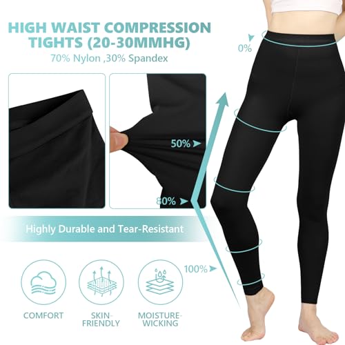 Compression Pantyhose for Women, 20-30 mmHg Medical Compression Stockings Large Black