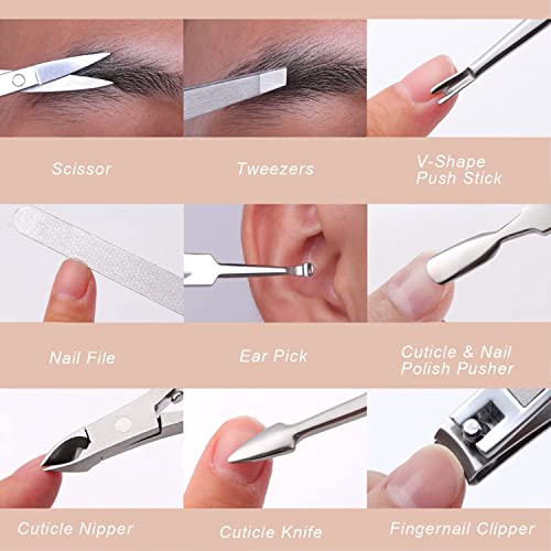 FAMILIFE Manicure Set, Nail Kit 11 in 1 pedicure kit Stainless Steel Mens Manicure Kit Leather and 1 in 1 Gift Set for Women and Men Nail Kit Manicure and Pedicure Set Nail Care Tools Stainless Steel