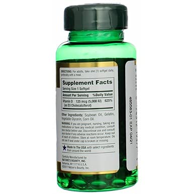 Nature's Bounty, D 5000 Iu Softgels, 100 ct 100 Count (Pack of 1)