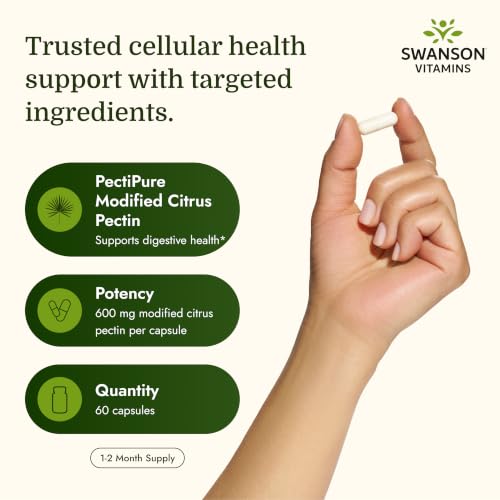 Swanson PectiPure Modified Citrus Pectin, 600 mg, 60 Capsules 60 Count (Pack of 1)