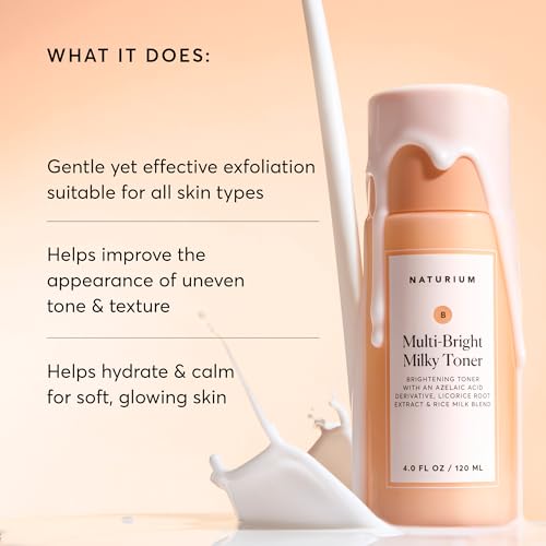 Naturium Multi-Bright Milky Toner, Exfoliating Skincare for Face with Azelaic Acid, 120 mL / 4 fl oz