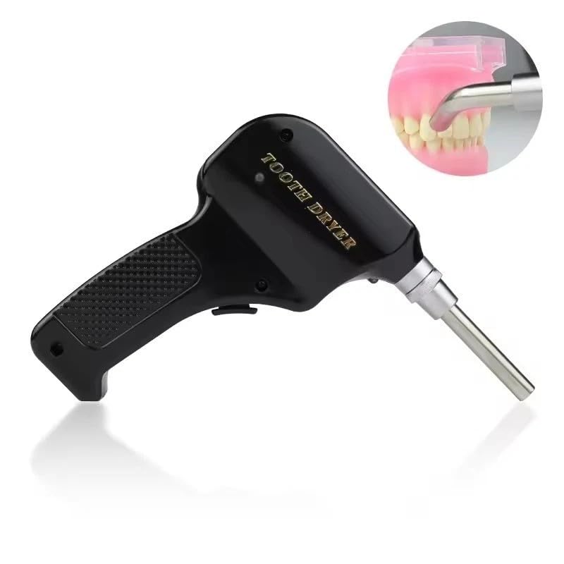 Electric Dental Air Dryer with Autoclavable Nozzles, Professional Tooth Surface Drying Device, Rechargeable Cold Air Blower for Dental Lab and Chairside Use (Black)