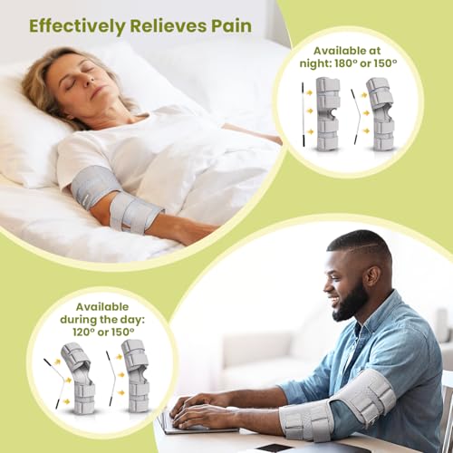 Cubital Tunnel Syndrome Elbow Brace Splint for Ulnar Nerve Entrapment, suitable for all day, with 3 interchangeable angle supports (Airy-Gray-L/XL) Airy-Gray L/XL