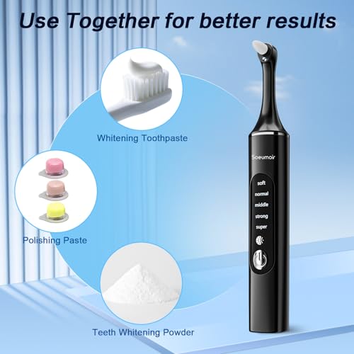 Tooth Polisher,Rechargeable Tooth Whitening Kit for Teeth Cleaning and Whitening, with 8 Brush Heads, LED Light, 5 Speed Modes Dental Polisher Personal Dental Care Kit for Home Use and Travel Black