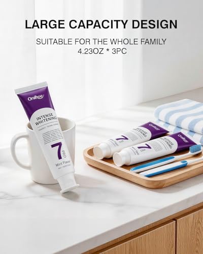 3Pc 7-Pro Whitening Toothpaste,Deep Whitening Toothpaste with Purple Beads Bottle