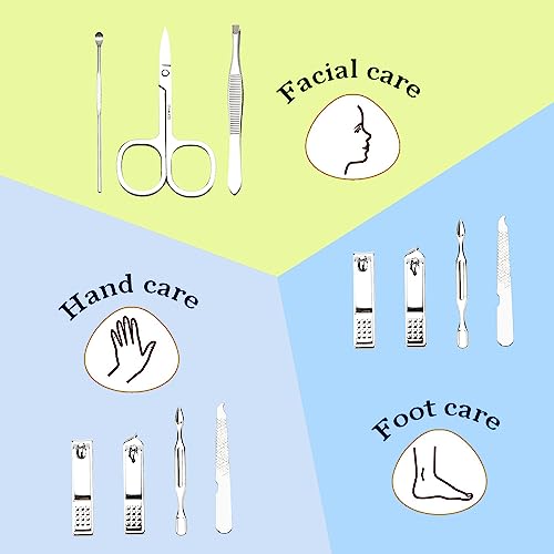 Nail Clippers Manicure Kit for Men Pedicure Tools Personal Care Metal Fingernail Cutter Manicure Set Professional Grooming Kit 8 in 1 Nail Tools Silver