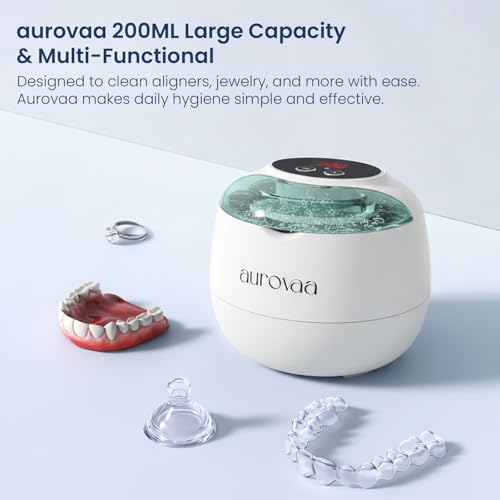 Rechargeable Ultrasonic Retainer Cleaner, 45kHz Portable Deep Cleaning Pod, Gentle Dental Cleaner for Aligners, Mouth Guards, Night Guards & Braces, Digital Timer with 4 Cleaning Modes