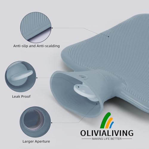 2L PVC Hot Water Bottle with Knitted Cover for Pain Relief, Hot & Cold Use Blue