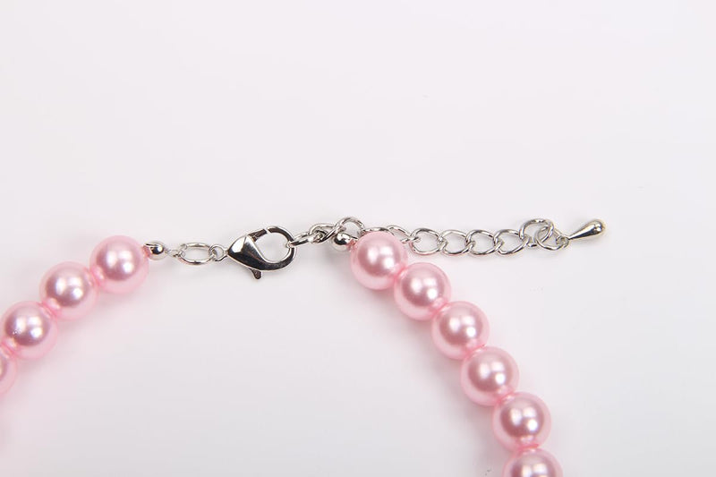 Dog Cat Pearls Necklace Collar with Rhinestones Crown Charm Pendant Pet Puppy Jewelry (L, Pink) L - BeesActive Australia