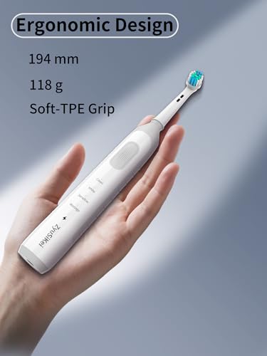 Rotating Electric Toothbrush, Round Head, Gentle on Gums White