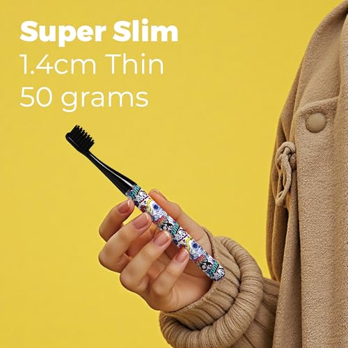 MIPOW Brush GO SlimPro i4 Electric Toothbrush Rechargeable Smart Ultra Sonic 3 Modes, Travel Case & Ceramic Dock, 60Day Battery Soft Bristles 2 Heads IPX7 Waterproof, Color-Graffiti Edition