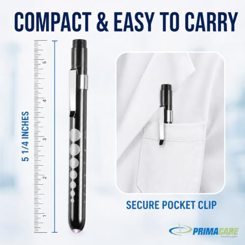 Primacare DL-9326 LED Medical Pen Lights for Nurses, Pupil Gauge, 3 Pack