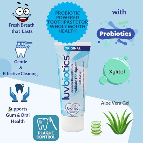 Luv Biotics Daily Oral Care Trio with Probiotics and Xylitol - Mint Lozenge + Original Toothpaste + Mouthwash. Free from Alcohol, Parabens, SLS, Artificial Flavours/Sweeteners/Colours