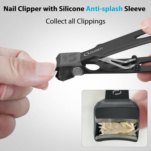 Toenail Clippers for Seniors Thick Toenails, Ergonomic Angled Slanted Head Toe Nail Clipper with Long Handle, Wide Opening Self-Collecting Fingernail Clipper Cutter with Catcher for Men Women, Black Black (Angled Slanted & Anti-splash)